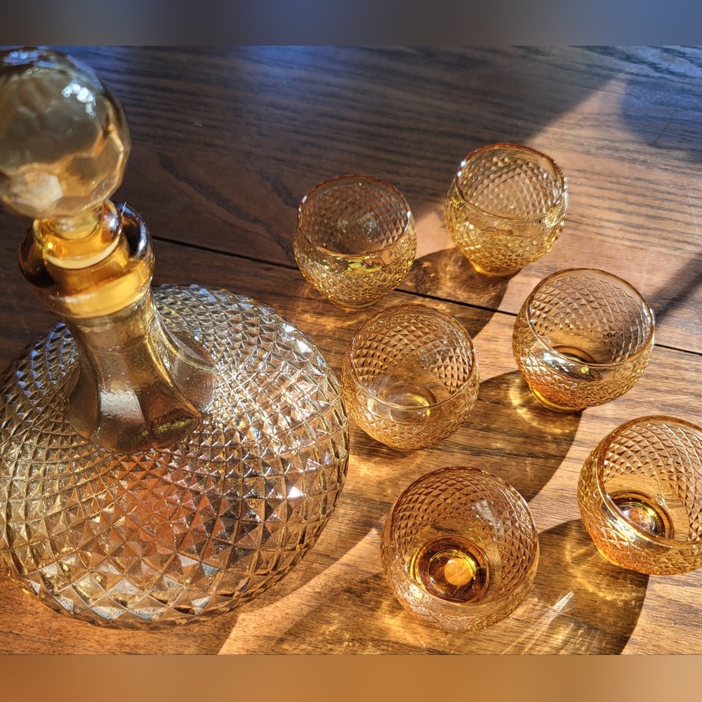 MCM Empoli Amber Glass Decanter Set - Picture 1 of 15